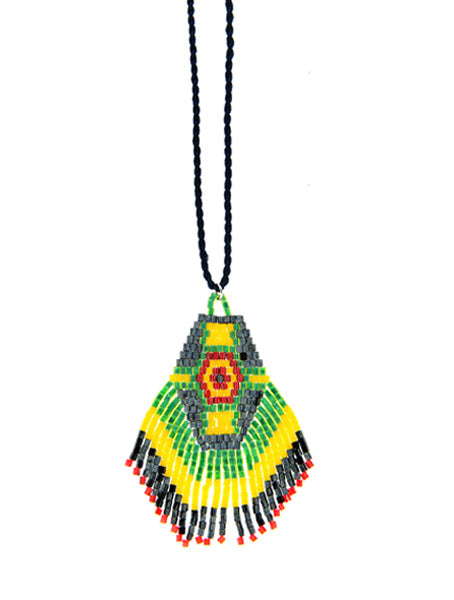 Fransenkette Boho Anhänger Perlenstickerei Bunt Baumwollkordel 90 cm lang Längenverstellbar