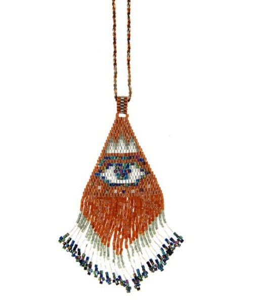 Fransenkette Boho Anhänger Perlenstickerei Nazar-Eye Baumwollkordel 90 cm lang Längenverstellbar