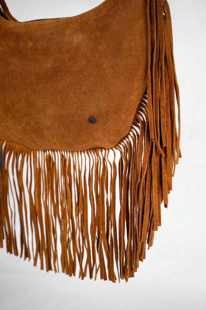 Fransentasche Boho Wildleder Braun Gypsy-Style Pflanzlich Gefärbt Rehard Detail 2