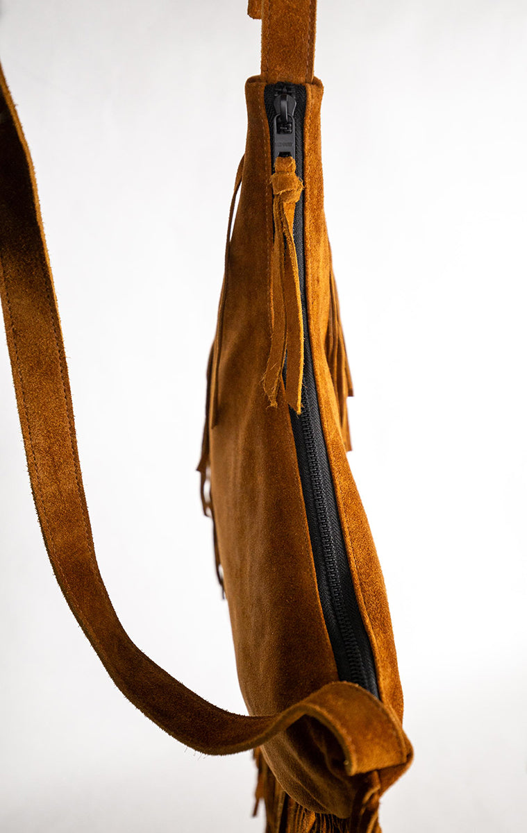 Fransentasche Boho Wildleder Braun Gypsy-Style Pflanzlich Gefärbt Rehard Detail 6