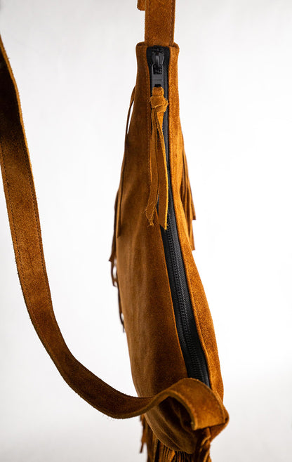Fransentasche Boho Wildleder Braun Gypsy-Style Pflanzlich Gefärbt Rehard Detail 6