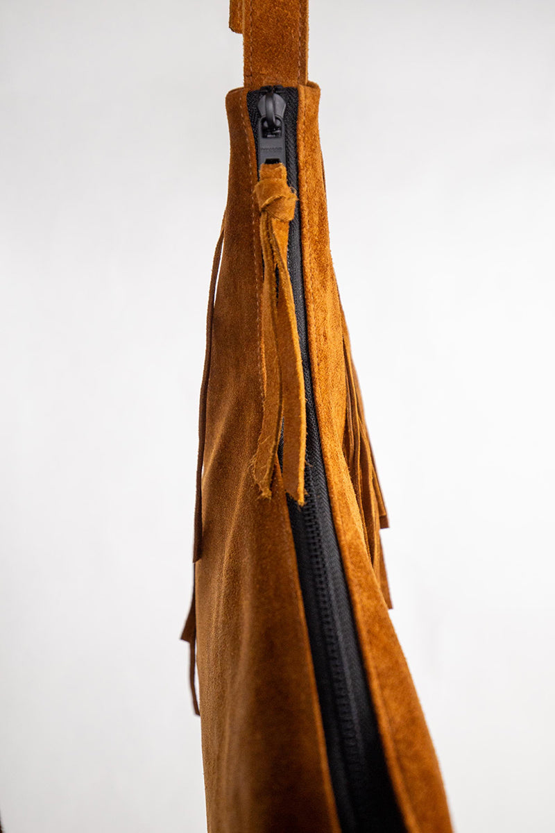 Fransentasche Boho Wildleder Braun Gypsy-Style Pflanzlich Gefärbt Rehard Detail 7