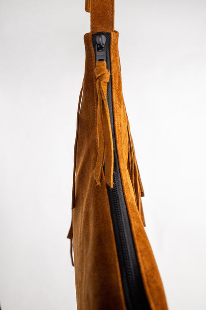 Fransentasche Boho Wildleder Braun Gypsy-Style Pflanzlich Gefärbt Rehard Detail 7