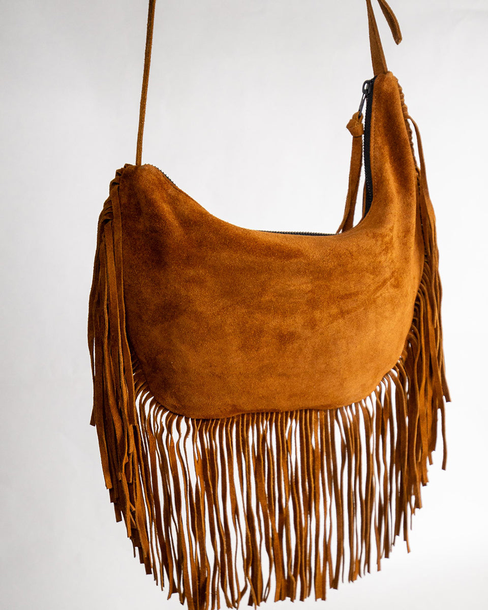 Fransentasche Boho Wildleder Braun Gypsy-Style Pflanzlich Gefärbt Rehard Detail