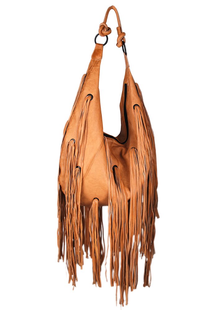 Fransentasche Boho XL-Shopper Weiches Leder Braun Camel Gypsy-Style Pflanzlich Gefärbt Rehard 