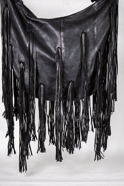 Fransentasche Boho XL-Shopper Weiches Leder Schwarz Gypsy-Style Pflanzlich Gefärbt Rehard Detail 2