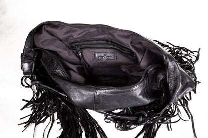 Fransentasche Boho XL-Shopper Weiches Leder Schwarz Gypsy-Style Pflanzlich Gefärbt Rehard Detail 3