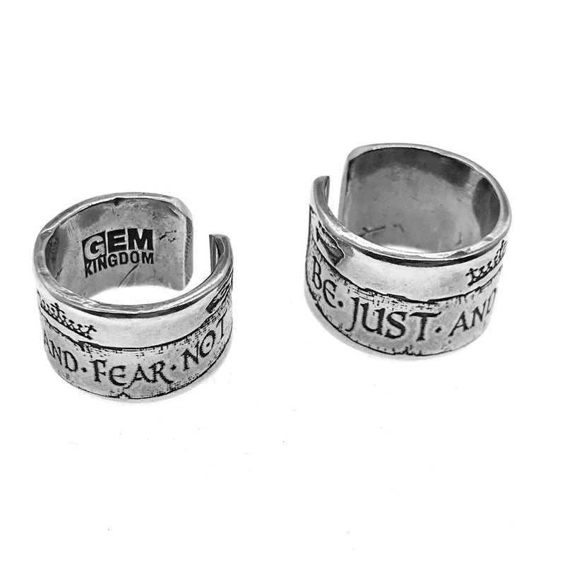 Gem Kingdom Breiter Bandring Be Just and Fear Not Gravur Sterling Silber Größenverstellbar