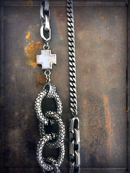 Gem Kingdom Kette 925 Sterling Silber Perlmutt-Kreuz Verschiedene Ketten-Elemente Detail