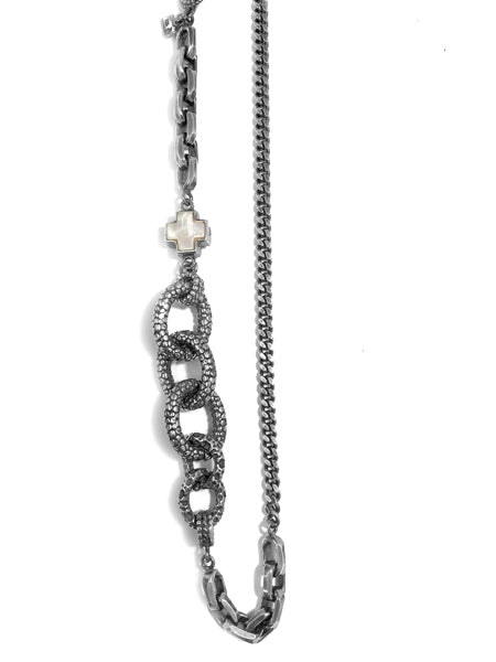 Gem Kingdom Kette 925 Sterling Silber Perlmutt-Kreuz Verschiedene Ketten-Elemente 55 cm Lang
