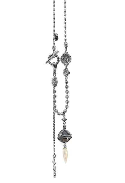 GEM Kingdom Kette 925 Sterling Silber Achat-Anhänger Grau Perlmutt-Tropfen Alchemy of Soul Kollektion