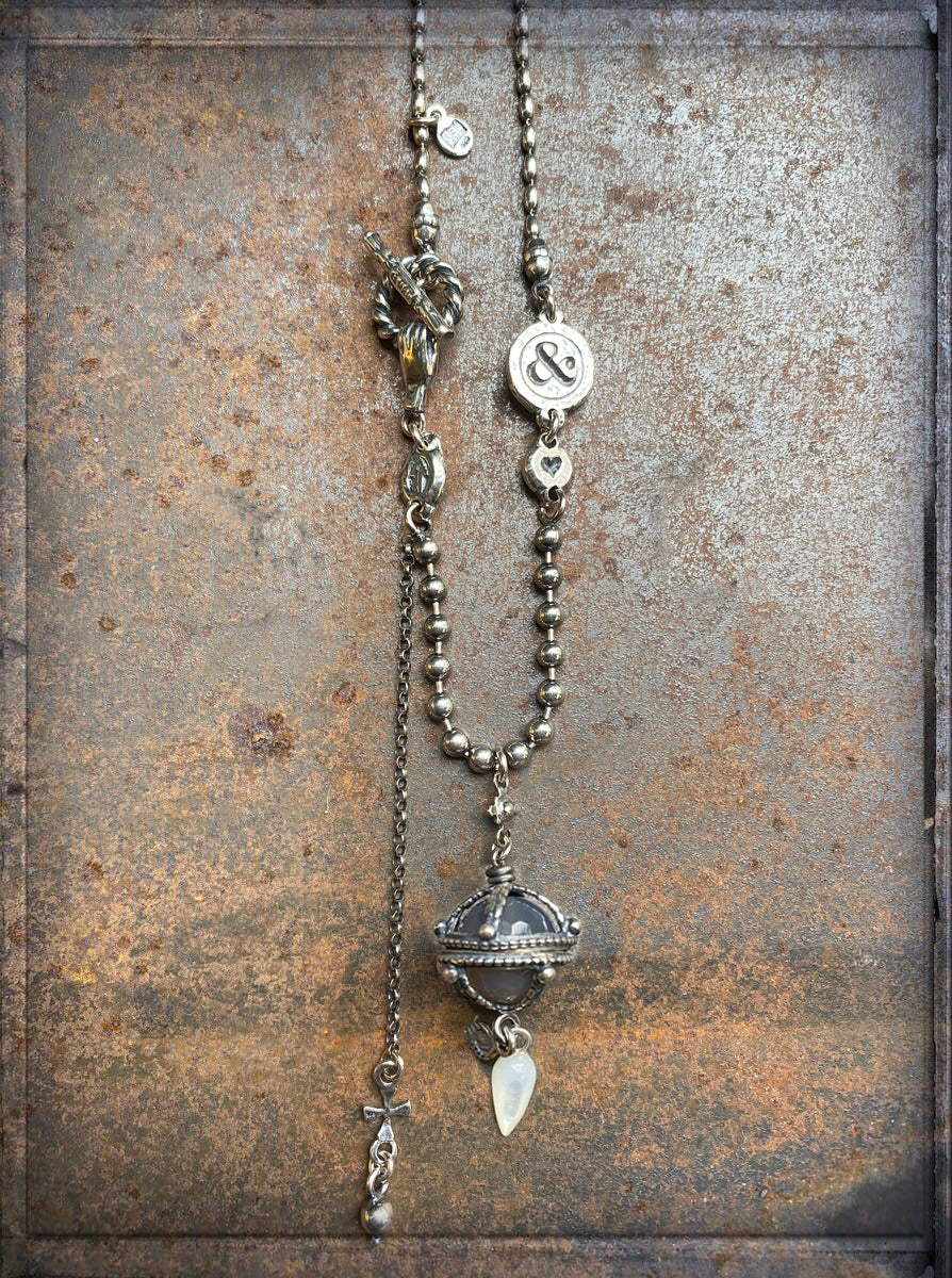 GEM Kingdom Kette 925 Sterling Silber Achat-Anhänger Grau Perlmutt-Tropfen Alchemy of Soul Kollektion Schmuck Reichenberger
