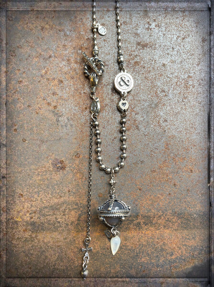 GEM Kingdom Kette 925 Sterling Silber Achat-Anhänger Grau Perlmutt-Tropfen Alchemy of Soul Kollektion Schmuck Reichenberger