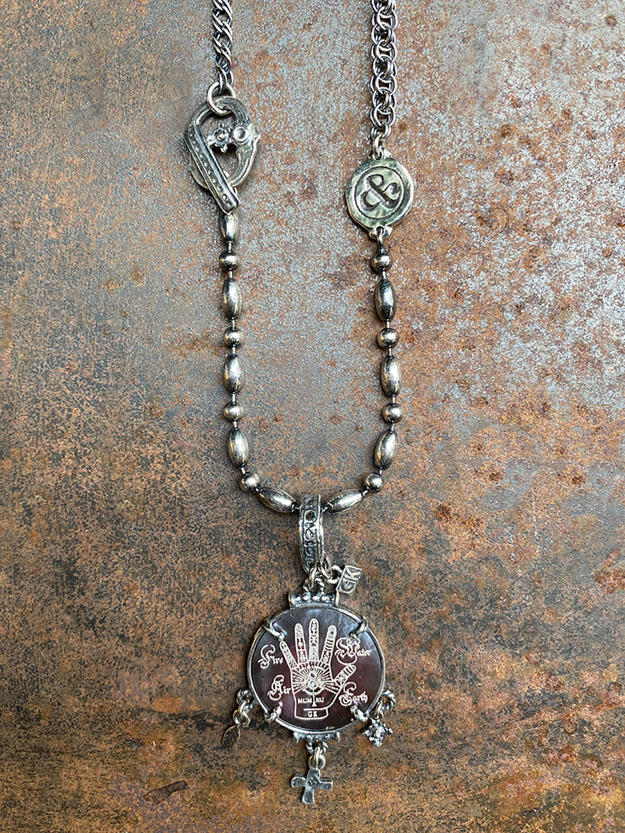 Gem Kingdom Kette Perlmutt-Anhänger Rund Schützende Hand Charms 925 Sterling Silber