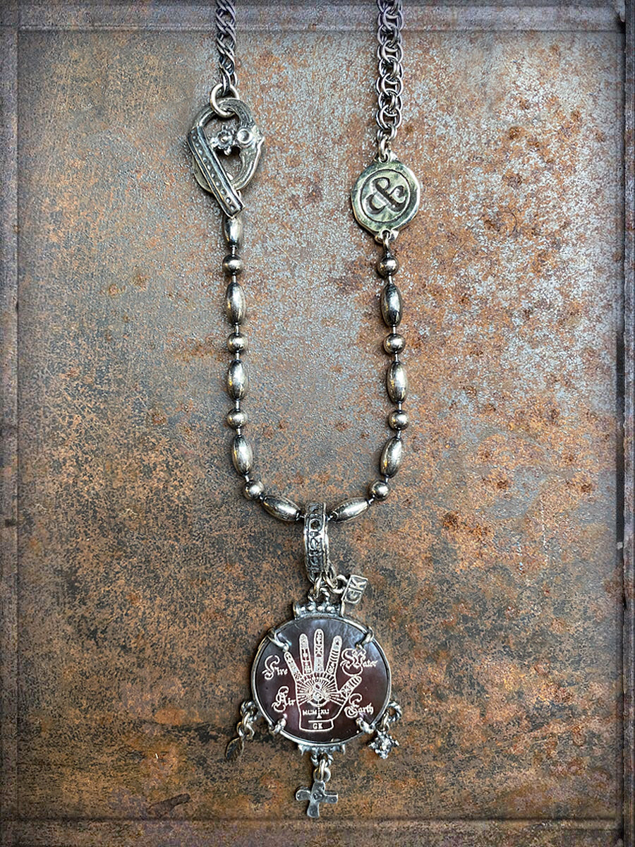 GEM Kingdom Kette 3 verschiedene Kettenmuster 925 Sterling Silber Anhänger Schützende Hand Perlmutt