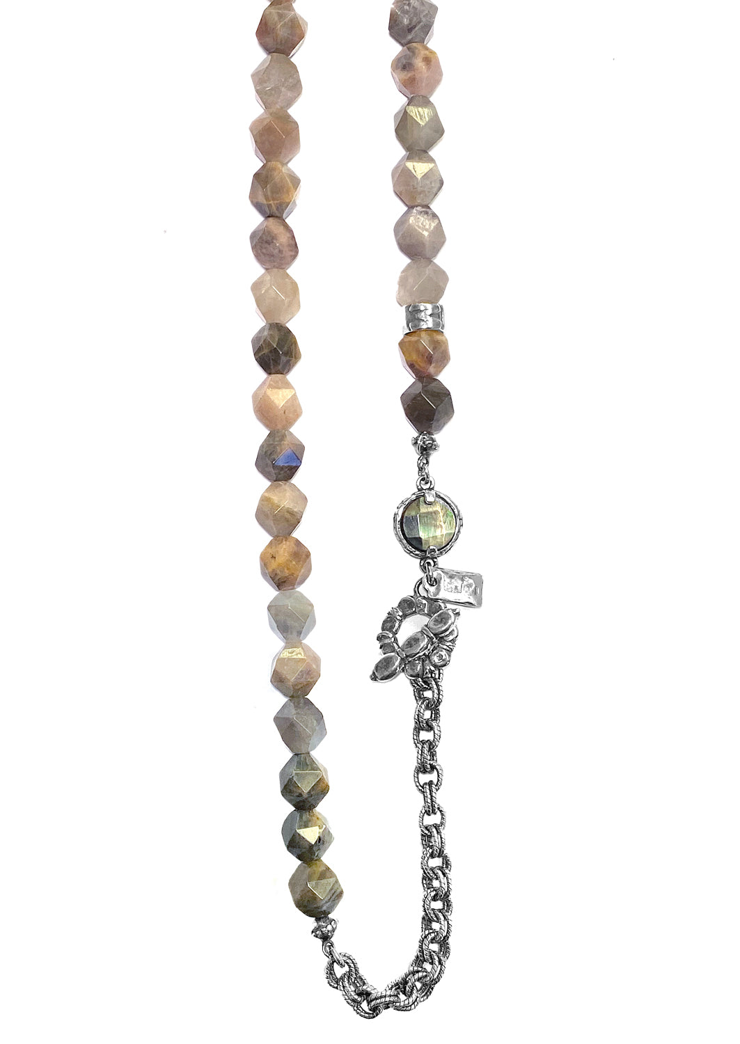 GEM Kingdom Steinkette Sonnenstein Facettiert Sterling Silber 90 cm 80 cm Lang
