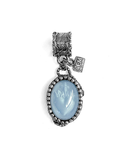 Gem Kingdom Anhänger Burning-Heart-Gravur Kristallglas Aqua Hellblau Sterling Silber