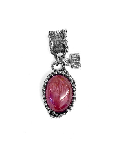 Gem Kingdom Anhänger Burning-Heart-Gravur Kristallglas Fuchsia Rot Pink Sterling Silber