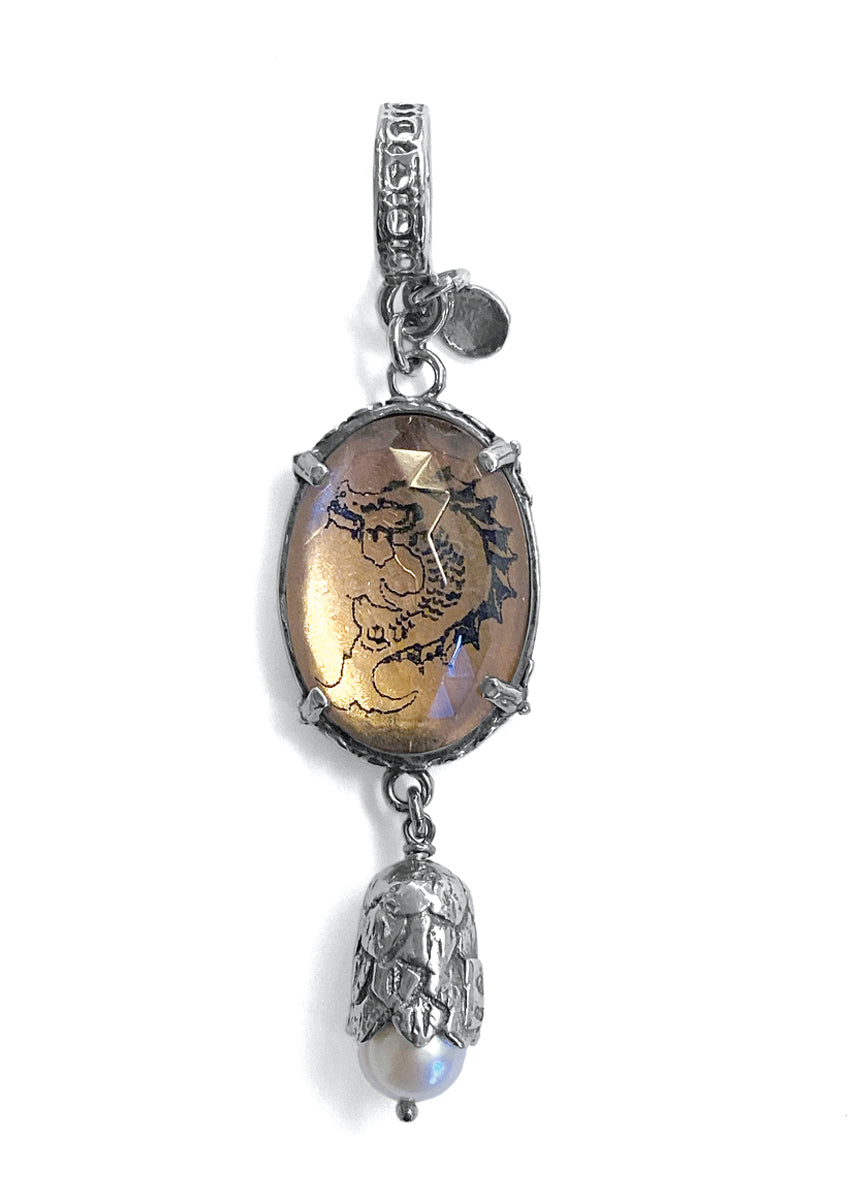 GEm Kingdom Delphin-Anhänger Kristallglas Champagner Süsswasserperle Sterling Silber