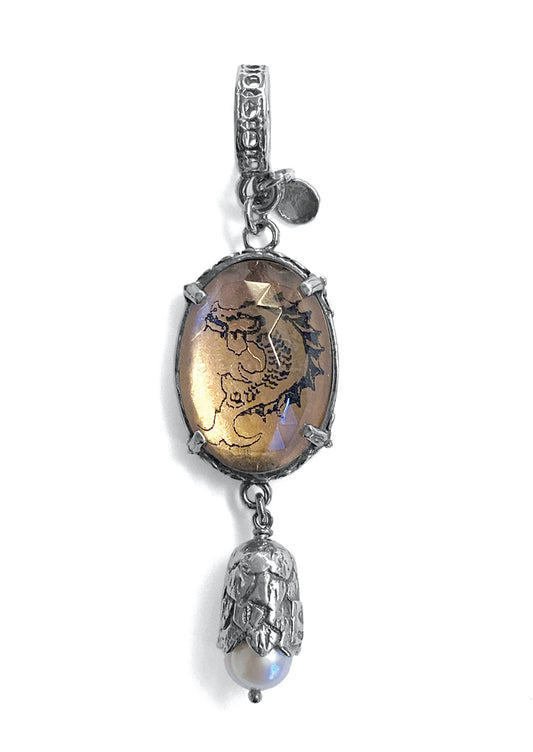 GEm Kingdom Delphin-Anhänger Kristallglas Champagner Süsswasserperle Sterling Silber