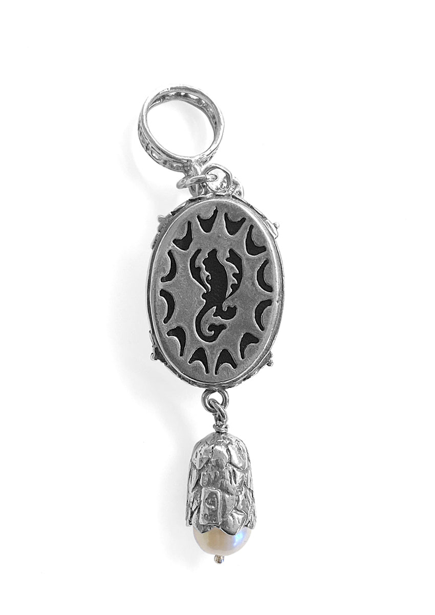 GEm Kingdom Delphin-Anhänger Kristallglas Champagner Süsswasserperle Sterling Silber Rückseite