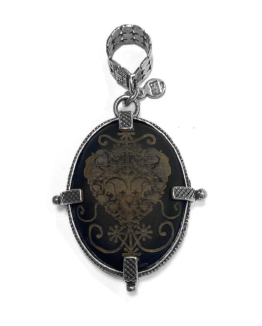 Gem Kingdom Anhänger Doppelseitig Achat Horn Graviert Herz-Motiv 925 Sterling Silber