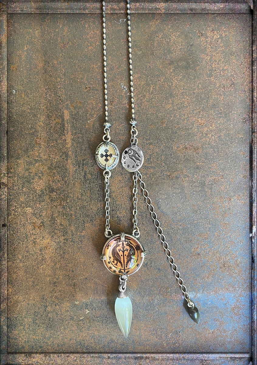 Gem Kingdom Kette Anhänger Bohemian Kristallglas Cabochon Amber Perlmutt-Tropfen 925 Sterling Silber