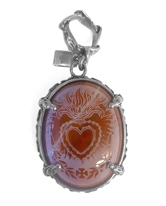 Gem Kingdom Anhänger Doppelseitig Burning Heart Carneol Graviert 925 Sterling Silber Unikat