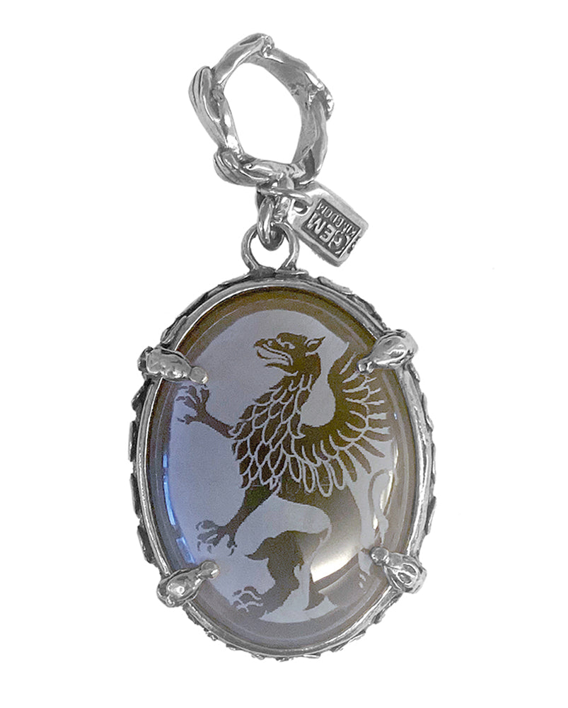 Gem Kingdom Anhänger Doppelseitig Greif-Motiv Achat Graviert 925 Sterling Silber Unikat
