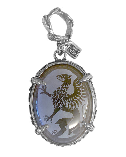 Gem Kingdom Anhänger Doppelseitig Greif-Motiv Achat Graviert 925 Sterling Silber Unikat