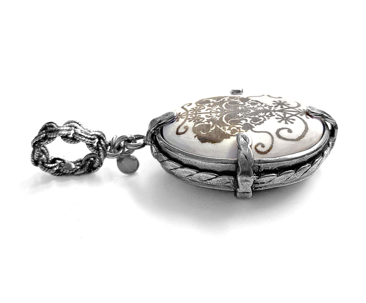 Gem Kingdom Doppelseitiger Anhänger Herz-Motiv Bone 925 Sterling Silber Achat