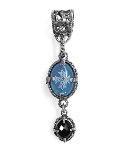 Gem Kingdom Anhänger Doppelseitig Talisman Kreuz-Motiv Graviert Jade Blau Tigerauge Grün Spinell 925 Sterling Silber