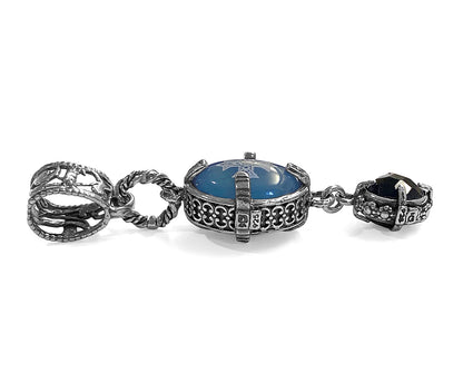Gem Kingdom Anhänger Doppelseitig Talisman Kreuz-Gravur Jade Blau Tigerauge Grün Spinell 925 Sterling Silber