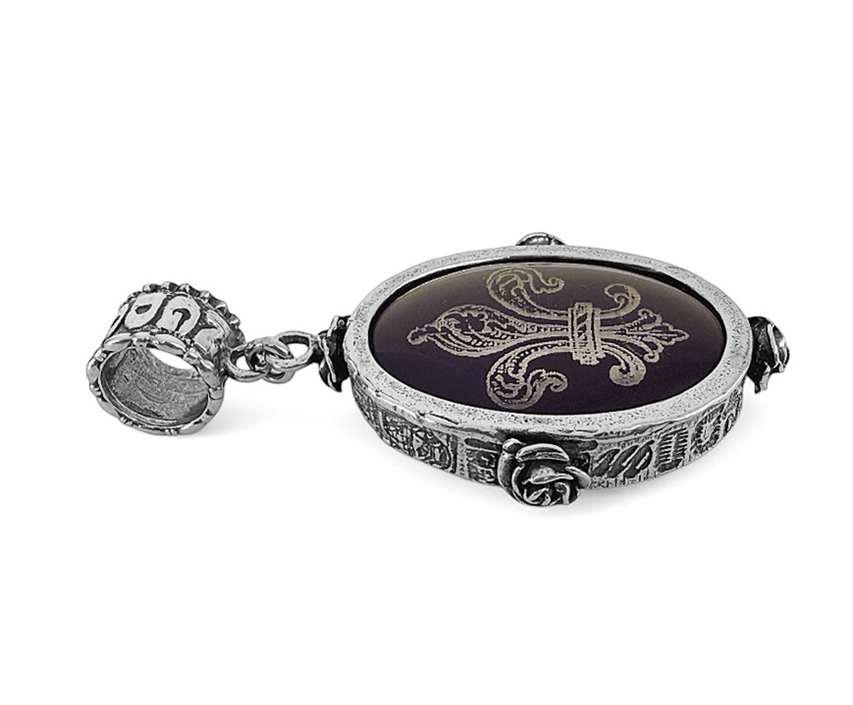 Gem Kingdom Anhänger Doppelseitig Kreuz Lilie 925 Sterling Silber Unikat Glaskristall Perlmutt-Inlay