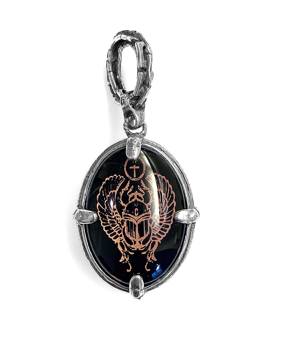 Gem Kingdom Anhänger Doppelseitig Talisman Skarabäus Kristallglas Handkoloriert Glücksbringer 925 Sterling Silber