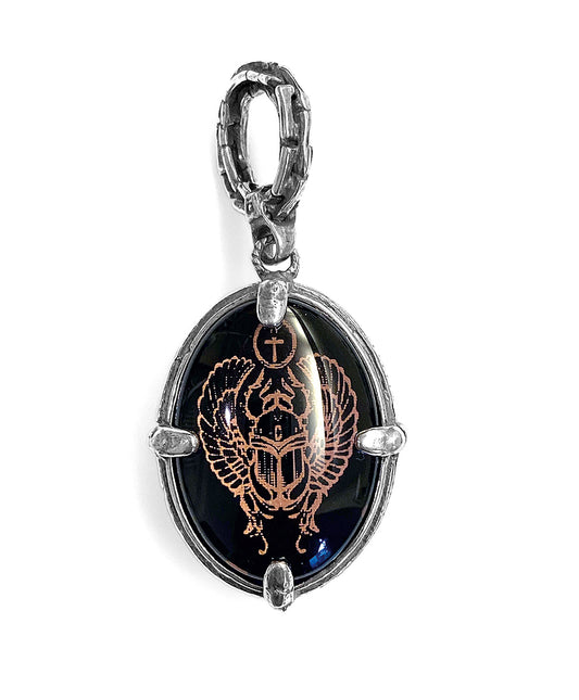 Gem Kingdom Anhänger Doppelseitig Talisman Skarabäus Kristallglas Handkoloriert Glücksbringer 925 Sterling Silber