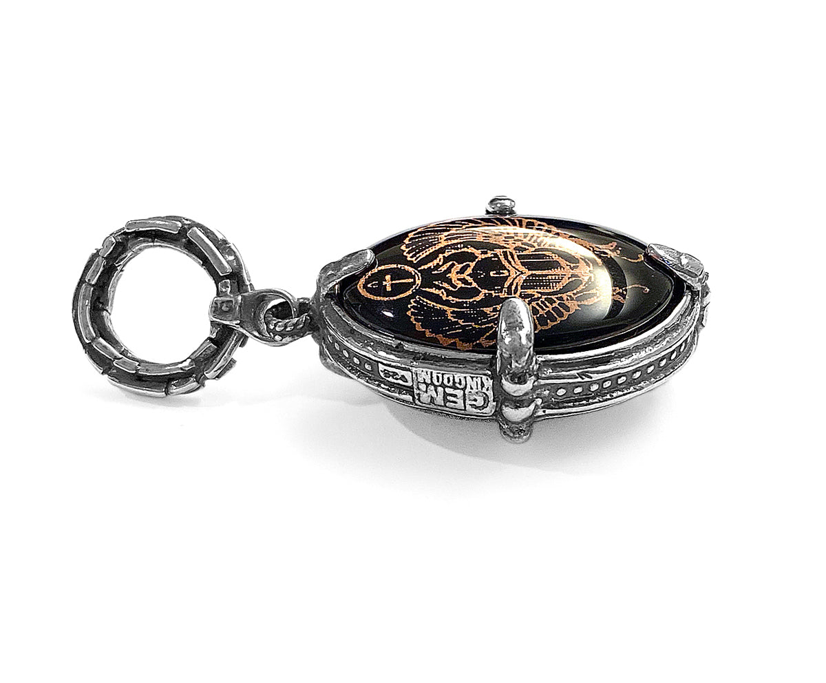 Gem Kingdom Anhänger Doppelseitig Talisman Skarabäus Onyx Graviert 925 Sterling Silber
