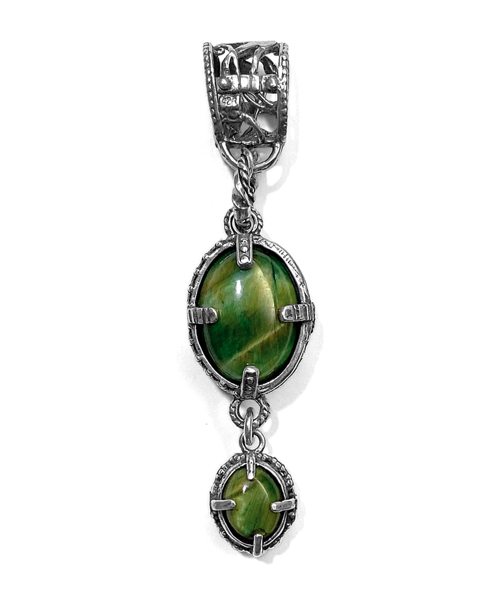 Gem Kingdom Anhänger Doppelseitig Talisman Tigerauge Grün 925 Sterling Silber