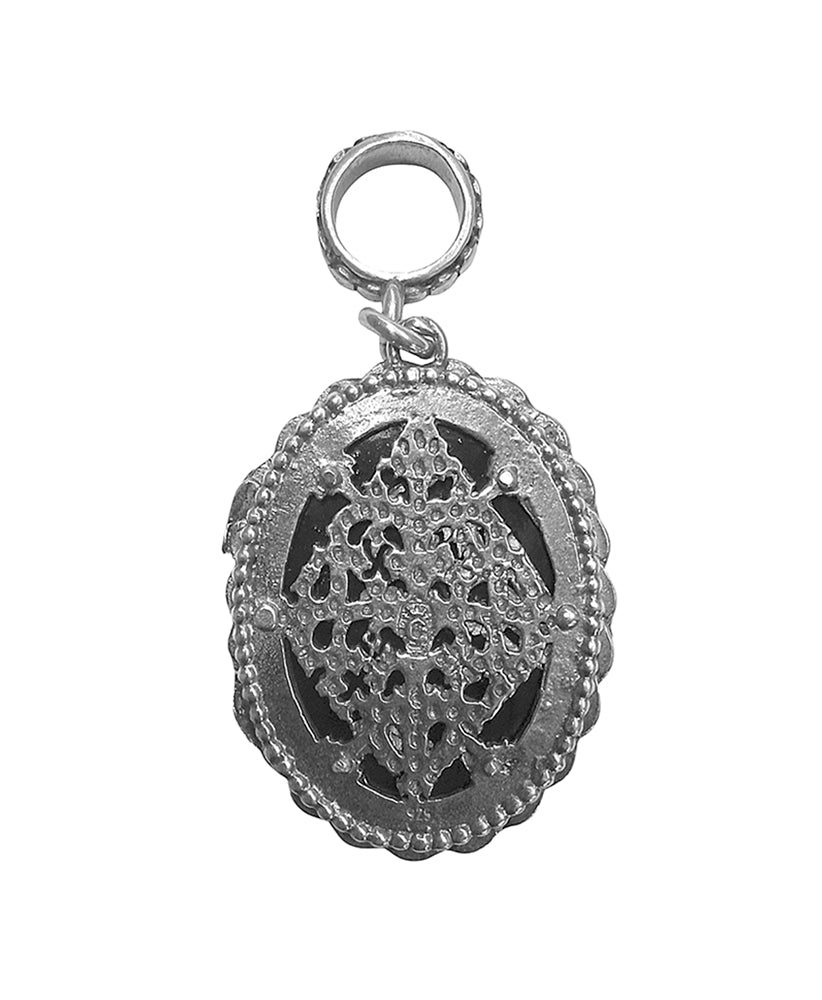 Gem Kingdom Anhänger Herz-Motiv Kristallglas Schwarz 925 Sterling Silber Rückseite Rosette