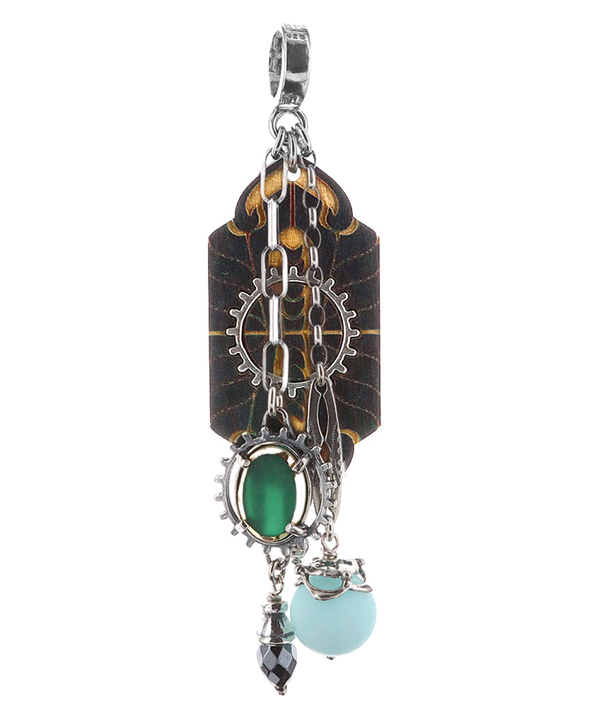 Gem Kingdom Doppelseitiger Anhänger Holz Graviert Perlmutt Jade Chrysopras Hämatit Charms 925 Sterling Silber