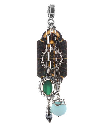 Gem Kingdom Doppelseitiger Anhänger Holz Graviert Perlmutt Jade Chrysopras Hämatit Charms 925 Sterling Silber