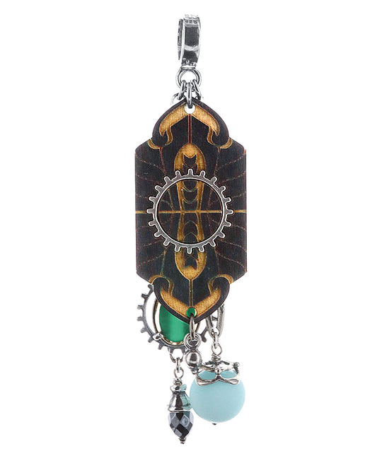 Gem Kingdom Doppelseitiger Holzanhänger Graviert Perlmutt-Inlays Jade Chrysopras Hämatit Charms 925 Sterling Silber