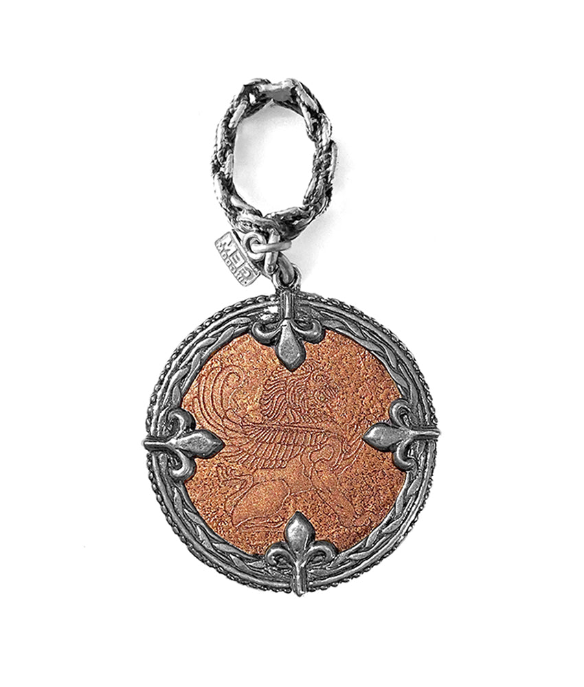 Gem Kingdom Runder Anhänger Geflügelter Löwe Kristallglas Handcoloriert Sterling Silber Rückseite
