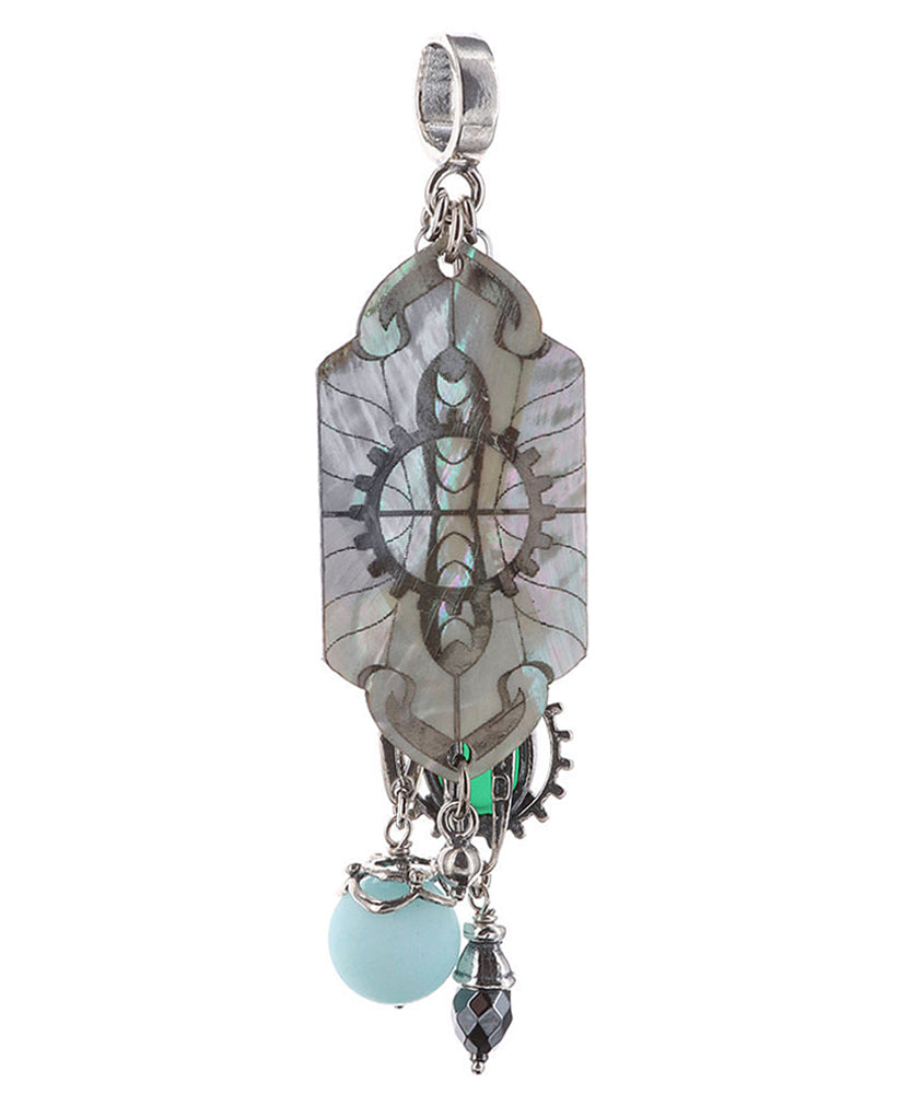Gem Kingdom Doppelseitiger Perlmutt-Anhänger Holz Graviert Jade Chrysopras Hämatit Charms 925 Sterling Silber