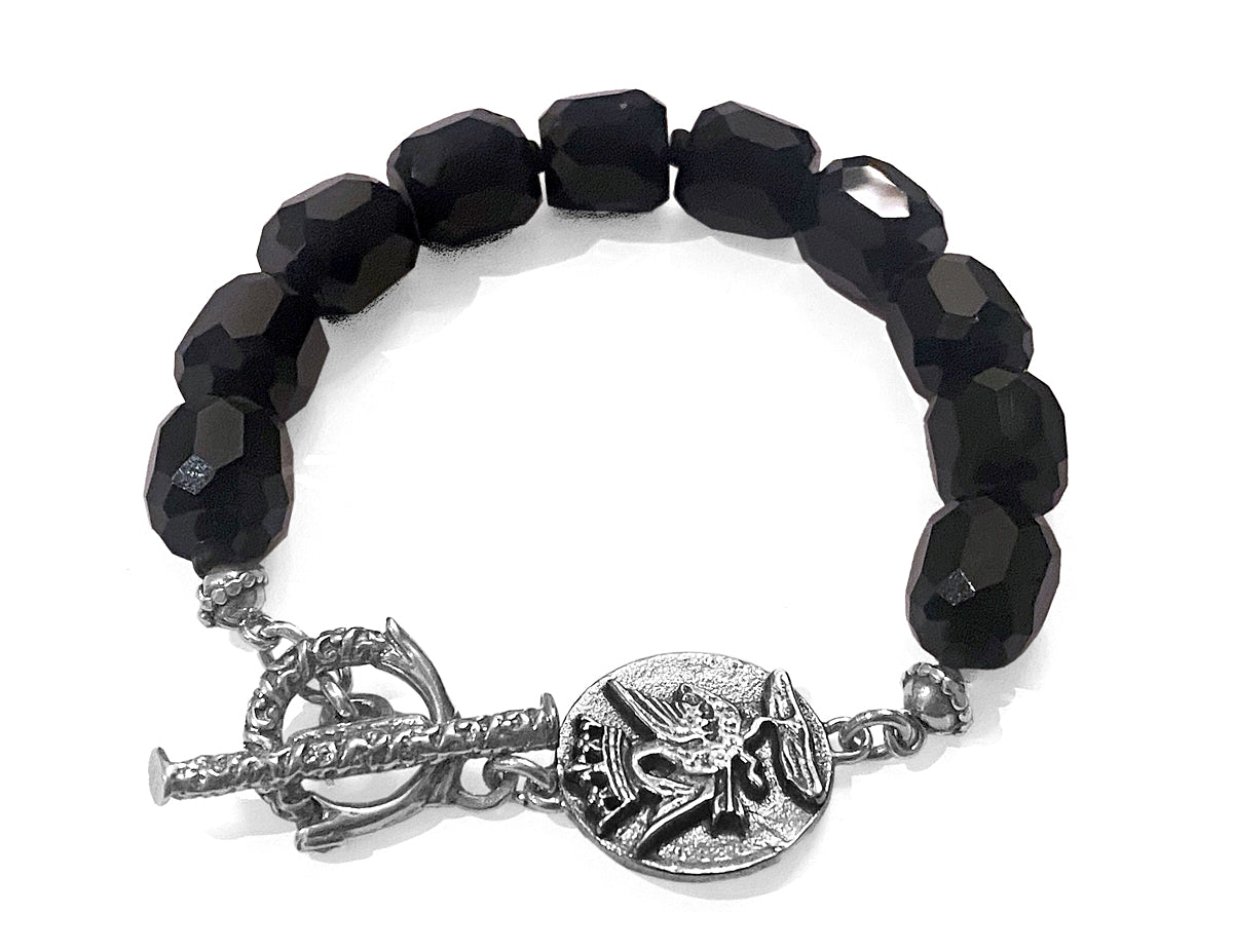 Gem Kingdom Armband Glassteine Facettiert Schwarz Münze mit Schwan-Motiv 925 Sterling Silber