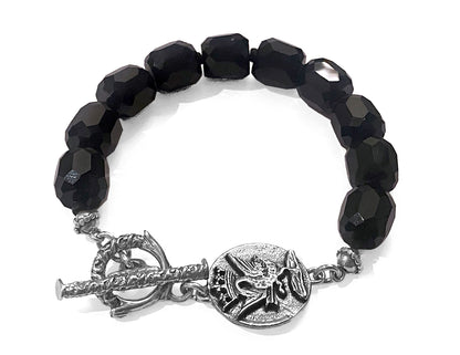 Gem Kingdom Armband Glassteine Facettiert Schwarz Münze mit Schwan-Motiv 925 Sterling Silber
