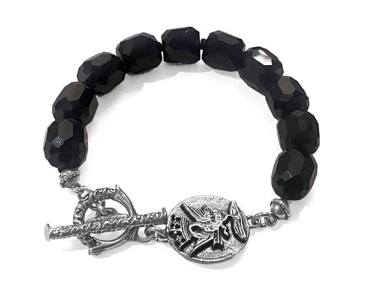 Gem Kingdom Armband Glassteine Facettiert Schwarz Münze mit Schwan-Motiv 925 Sterling Silber