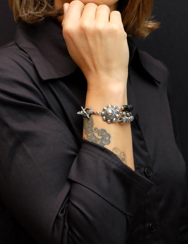 Gem Kingdom Armband dreireihig Relics-Kollektion Onyx Sterling Silber Detail