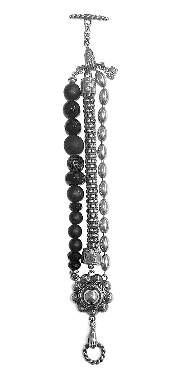 Gem Kingdom Statement-Armband dreireihig Relics-Kollektion Onyx Sterling Silber