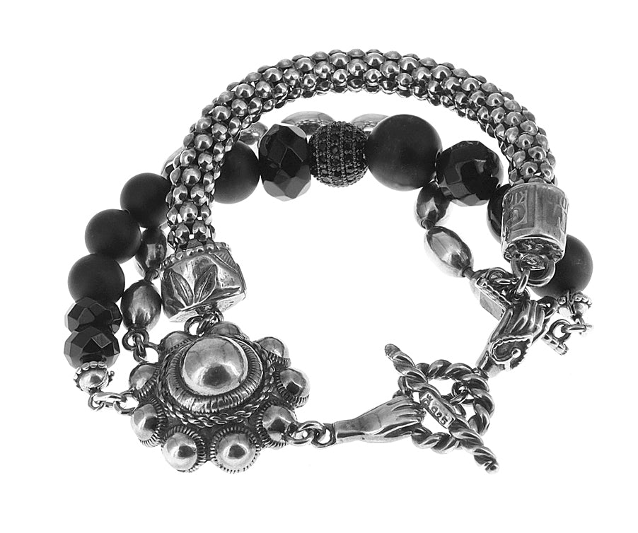 Gem Kingdom Armband dreireihig Relics-Kollektion Onyx Sterling Silber